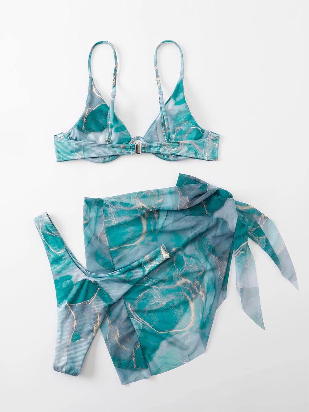 Marble Print Underwire Swimsuit With Beach Skirt | ZAKAPOP