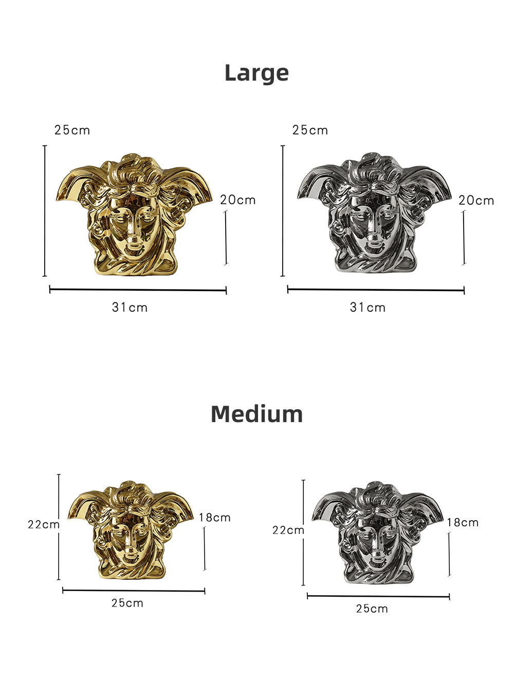 Medusa Ceramic Vase in Gold & Silver