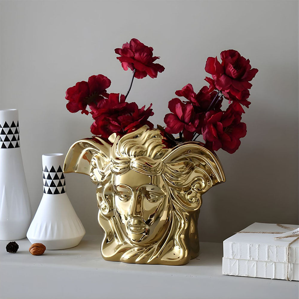 Medusa Ceramic Vase in Gold & Silver