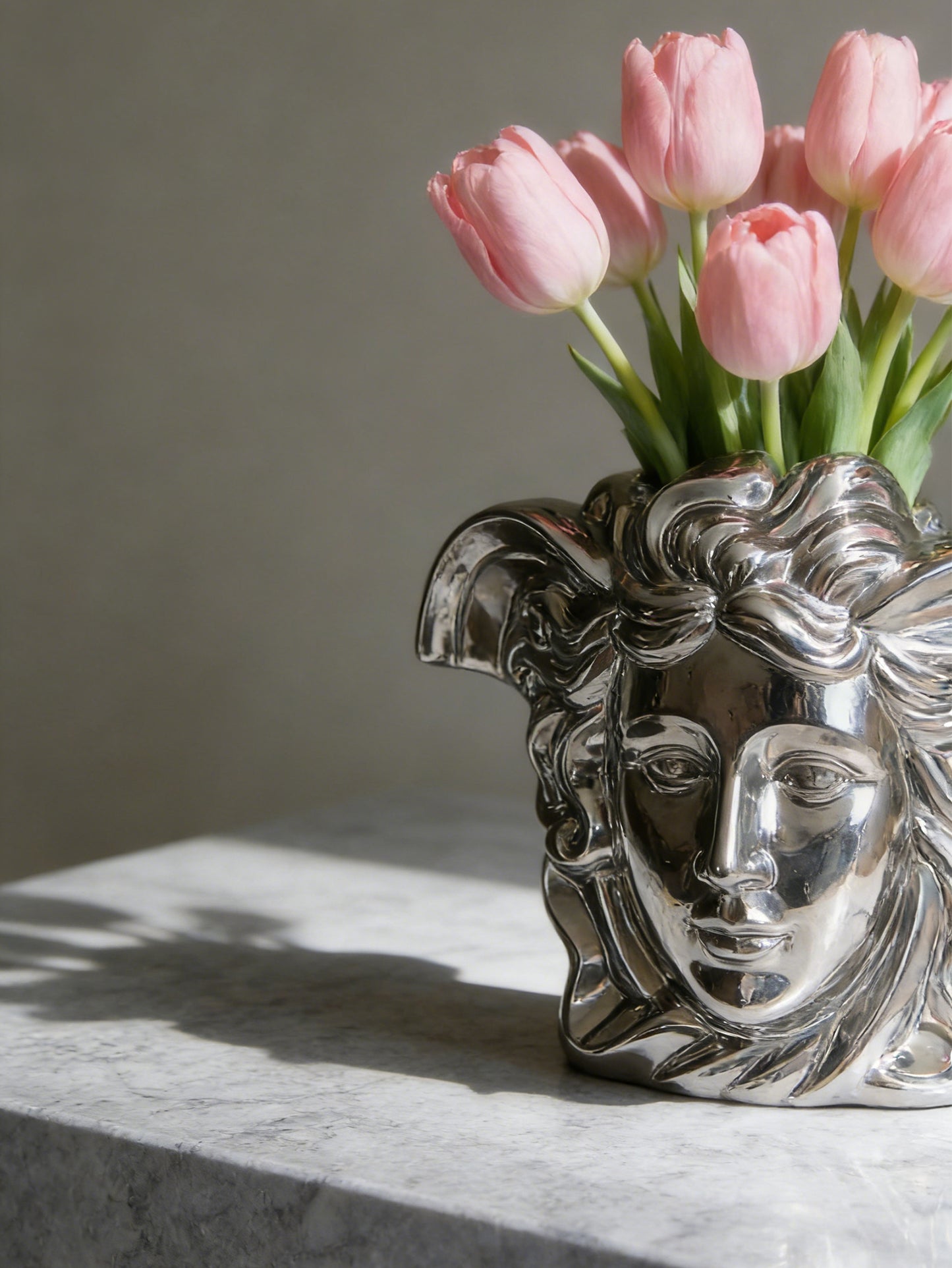Medusa Ceramic Vase in Gold & Silver