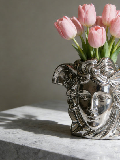 Medusa Ceramic Vase in Gold & Silver