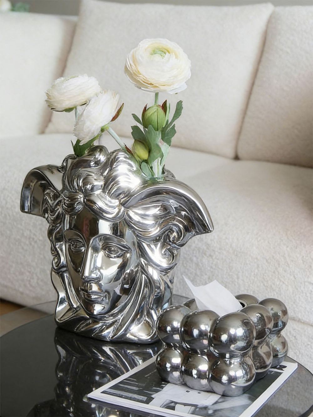 Medusa Ceramic Vase in Gold & Silver