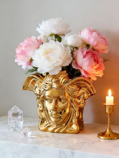 Medusa Ceramic Vase in Gold & Silver