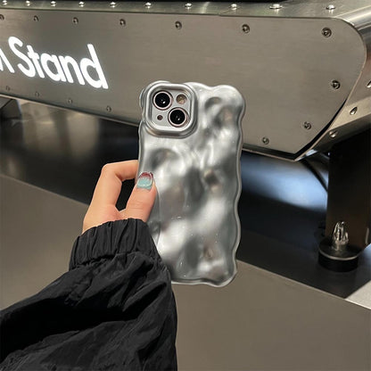 Minimalist Mirror Effect Wave Pleated iPhone Case | ZAKAPOP