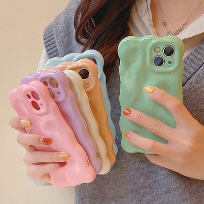 Minimalist Solid Color Macaron Wave Pleated Phone Case | ZAKAPOP