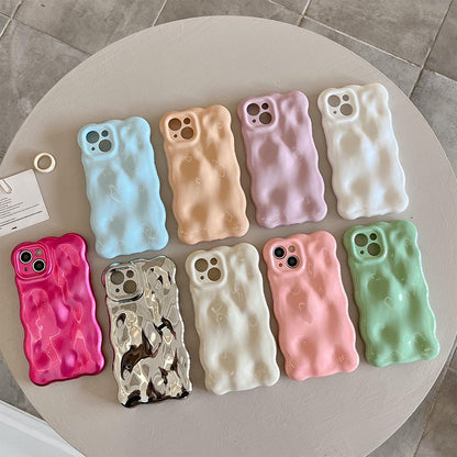 Minimalist Solid Color Macaron Wave Pleated Phone Case | ZAKAPOP