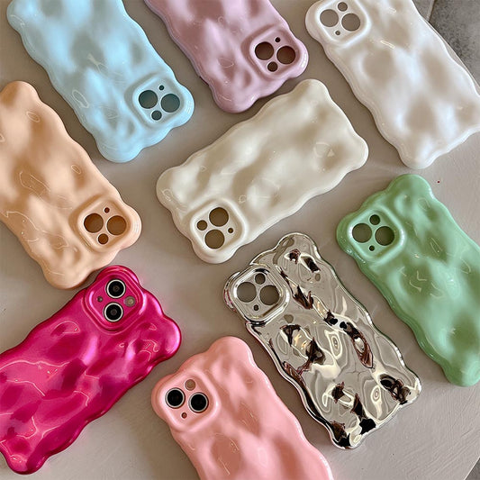 Minimalist Solid Color Macaron Wave Pleated Phone Case | ZAKAPOP