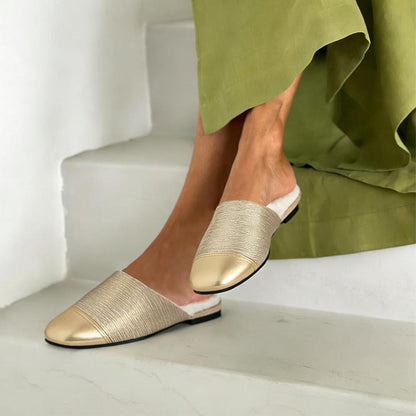 Mule in Gold Faux Leather with Fur