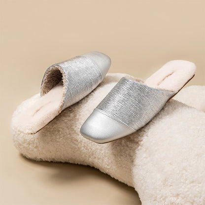 Mule in Gold Faux Leather with Fur