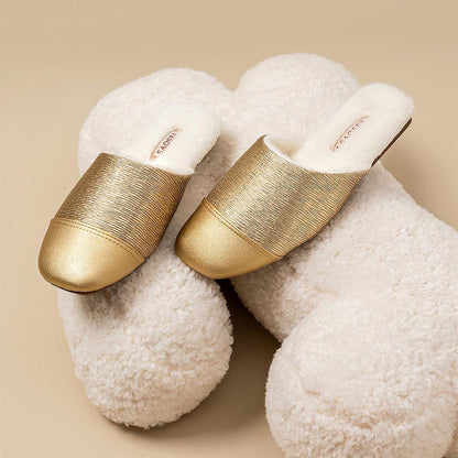 Mule in Gold Faux Leather with Fur