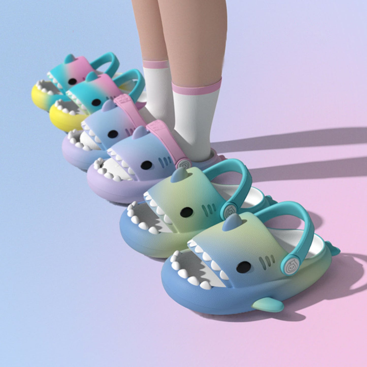 Original Three Color Gradient Shark Slippers  with Shoelaces (Kids) | ZAKAPOP