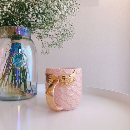 Pearl Glazed Golden Mermaid Tail Water Cup | Mermaid Gift