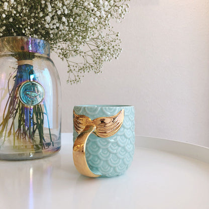 Pearl Glazed Golden Mermaid Tail Water Cup | Mermaid Gift