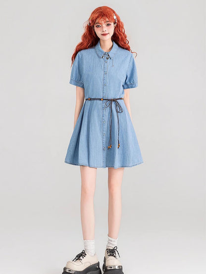 Preppy Lightweight Denim Summer Two-Piece Dress Set | ZAKAPOP