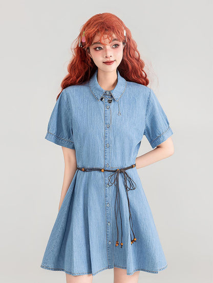 Preppy Lightweight Denim Summer Two-Piece Dress Set | ZAKAPOP
