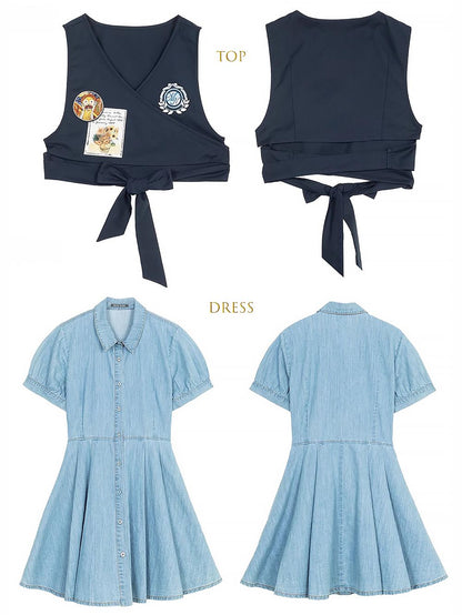 Preppy Lightweight Denim Summer Two-Piece Dress Set | ZAKAPOP