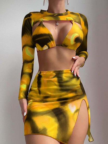 Printed Mesh Skirt 3PCS Bikini Swimsuit | ZAKAPOP