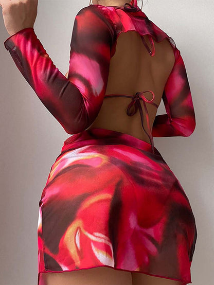 Printed Mesh Skirt 3PCS Bikini Swimsuit | ZAKAPOP