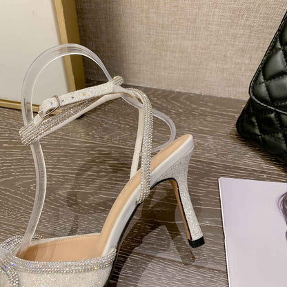 Rhinestone Bow Glitter Pointed Toe Heels | ZAKAPOP