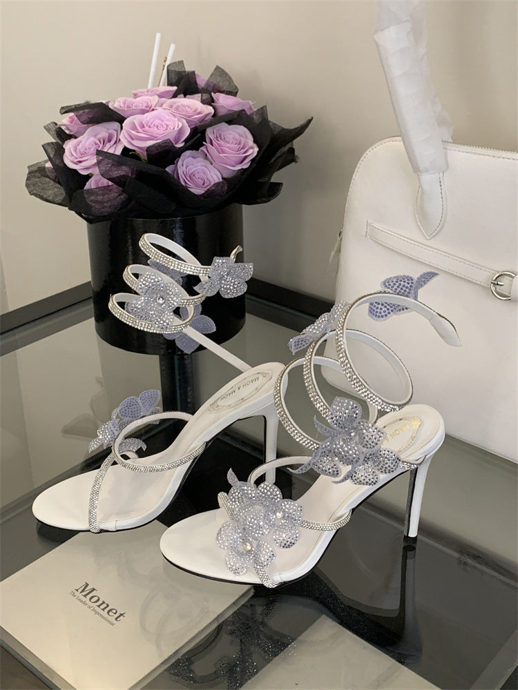 Womens Sexy Crystal Flower Lace-Up Stiletto Heels | ZAKAPOP