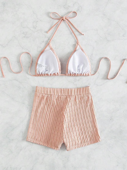 Solid Color Halter Triangle Bikini Swim Suit | ZAKAPOP