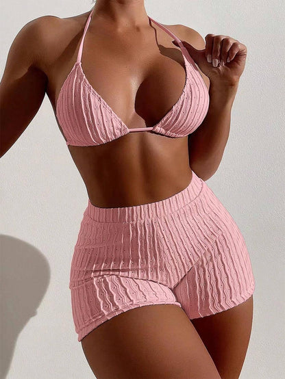 Solid Color Halter Triangle Bikini Swim Suit | ZAKAPOP