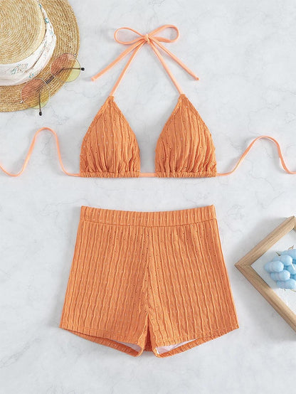 Solid Color Halter Triangle Bikini Swim Suit | ZAKAPOP