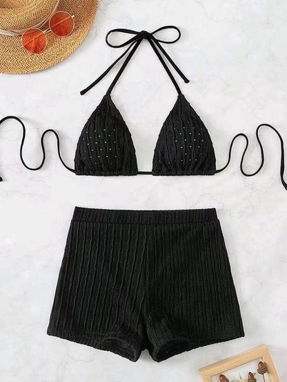 Solid Color Halter Triangle Bikini Swim Suit | ZAKAPOP