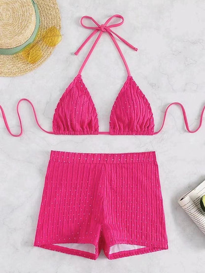 Solid Color Halter Triangle Bikini Swim Suit | ZAKAPOP