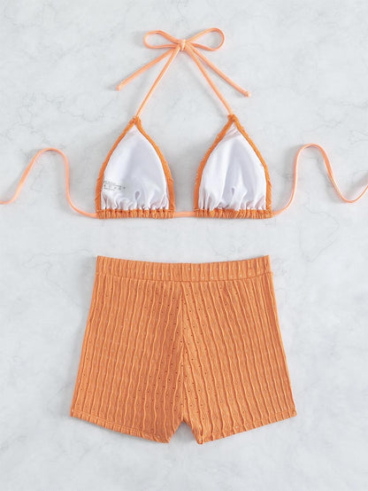 Solid Color Halter Triangle Bikini Swim Suit | ZAKAPOP