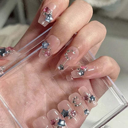 Sparkling Star Diamond Burst Gentle Press-on Nail Art | ZAKAPOP