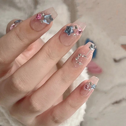 Sparkling Star Diamond Burst Gentle Press-on Nail Art | ZAKAPOP