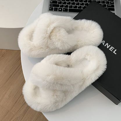 Stylish Thick-Sole Outdoor Wear Plush Winter Slippers  | ZAKAPOP