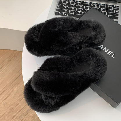 Stylish Thick-Sole Outdoor Wear Plush Winter Slippers  | ZAKAPOP