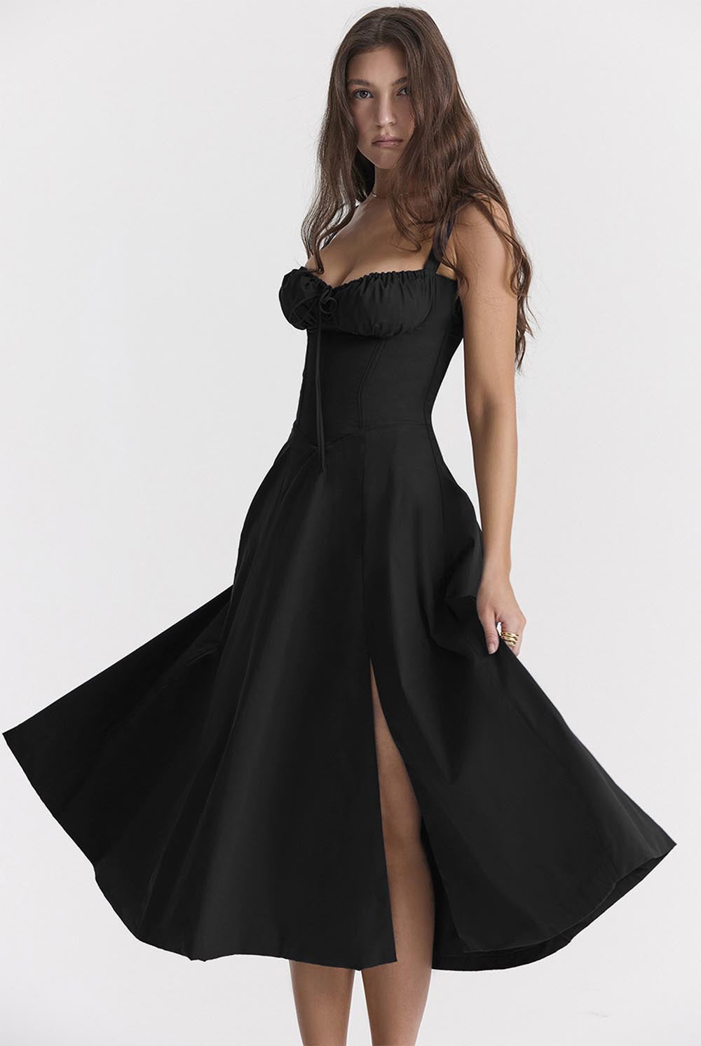 Summer French-Inspired Soft Solid Color High Slit Cami Dress | ZAKAPOP