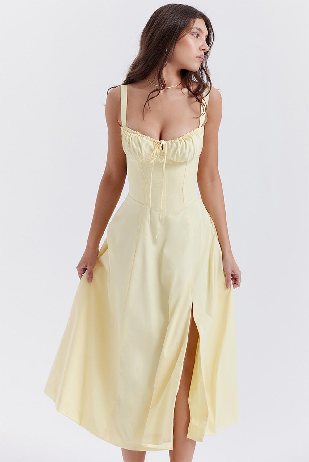 Summer French-Inspired Soft Solid Color High Slit Cami Dress | ZAKAPOP
