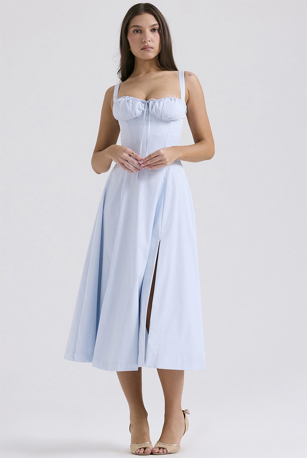 Summer French-Inspired Soft Solid Color High Slit Cami Dress | ZAKAPOP