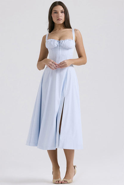 Summer French-Inspired Soft Solid Color High Slit Cami Dress | ZAKAPOP