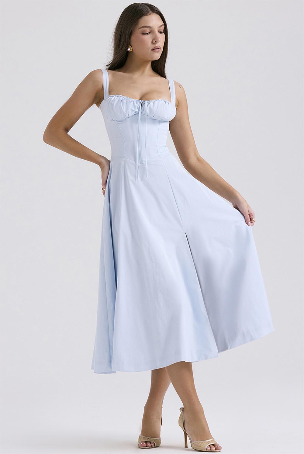 Summer French-Inspired Soft Solid Color High Slit Cami Dress | ZAKAPOP