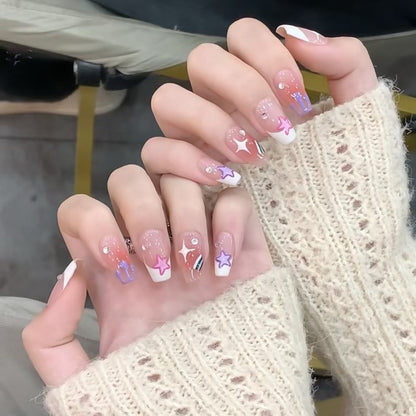Summer Rainbow Fun Hand-Painted Press-on Nail Art | ZAKAPOP