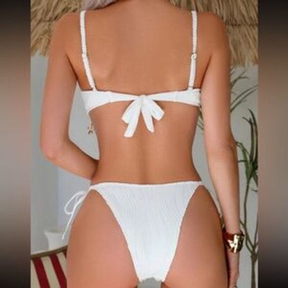 Summer Elegant Ladies Solid Textured Fabric Bikini Set | ZAKAPOP