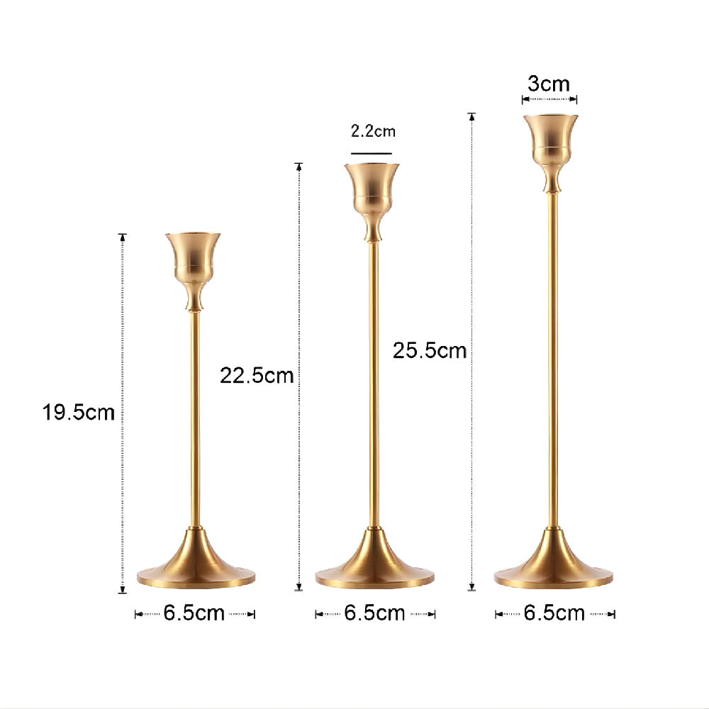Tall Vintage Metal Taper Candle Holder Set (3 in 1)