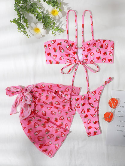 Three-Piece Strawberry Pattern Gauze Bikini | ZAKAPOP