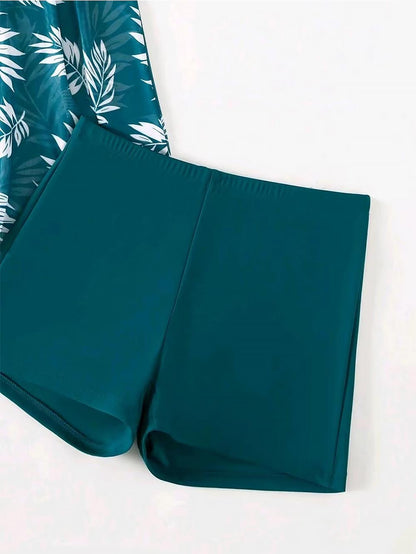 Tropical Print Ruched Bikini Swimsuit | ZAKAPOP