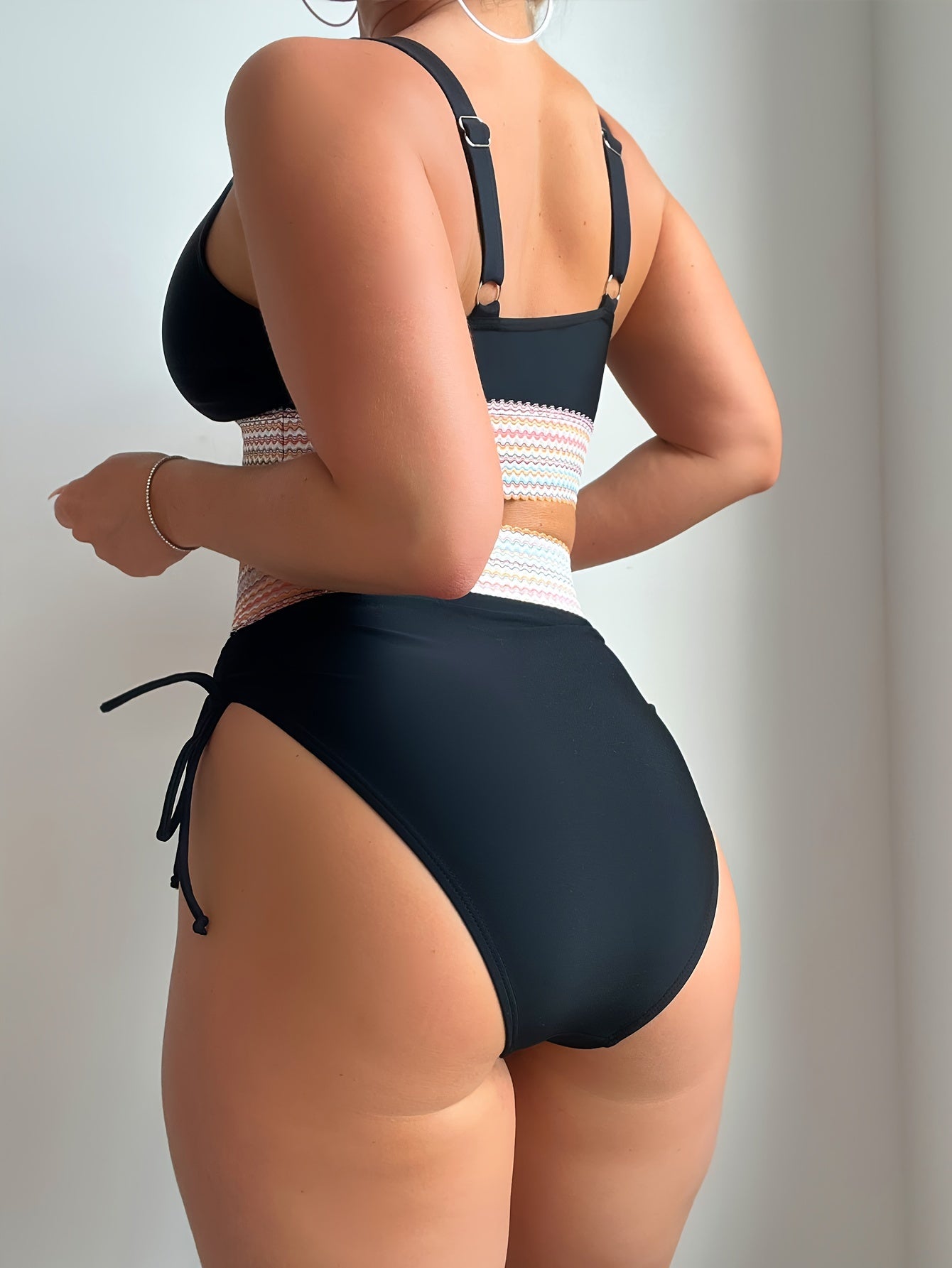 Two-Piece High-Waisted Bikini Set – Colorblock Waist Design | Plus Size Available