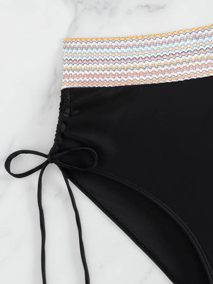Two-Piece High-Waisted Bikini Set – Colorblock Waist Design | Plus Size Available
