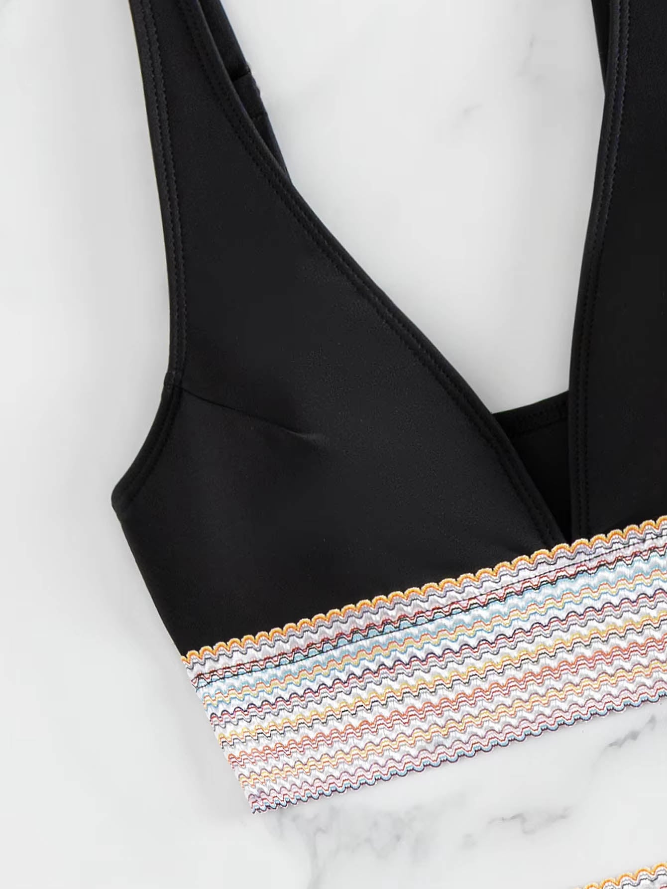 Two-Piece High-Waisted Bikini Set – Colorblock Waist Design | Plus Size Available