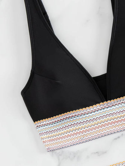 Two-Piece High-Waisted Bikini Set – Colorblock Waist Design | Plus Size Available