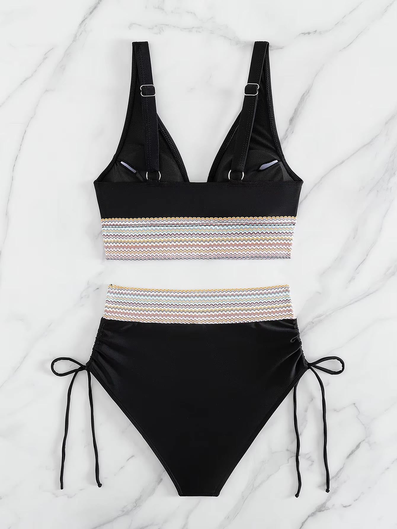 Two-Piece High-Waisted Bikini Set – Colorblock Waist Design | Plus Size Available