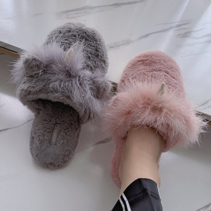 Unicorn Anti-Fur Cartoon Women's Winter Plush Slippers